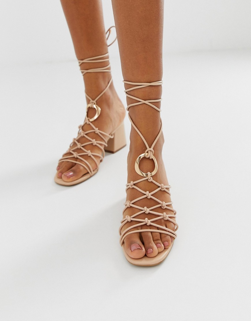ASOS DESIGN Harvey knotted ring detail sandals-Beige