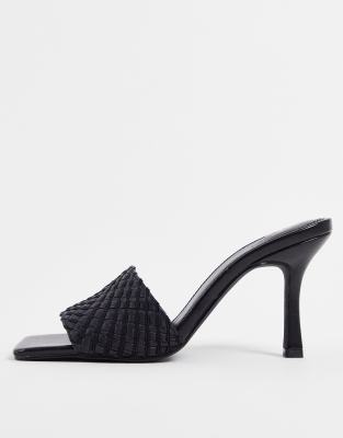 ASOS DESIGN Harvey weave mid heeled mule sandals in black