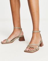 ASOS DESIGN Wide Fit Hayden knotted mid heeled sandals in natural  fabrication