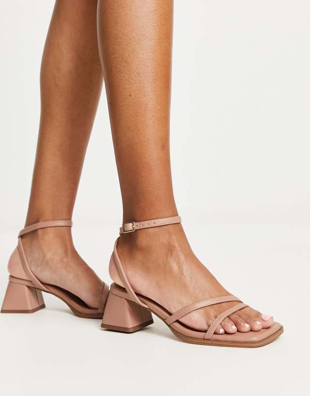 ASOS DESIGN Hastings mid block heeled sandals in beige