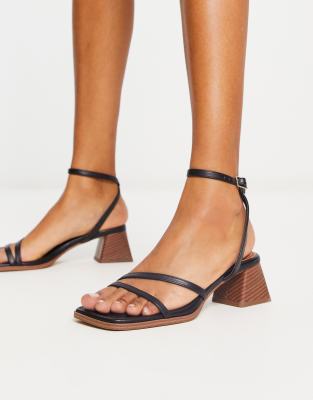 Asos Design Wide Fit Hampton Block Mid Heeled Sandals In Black