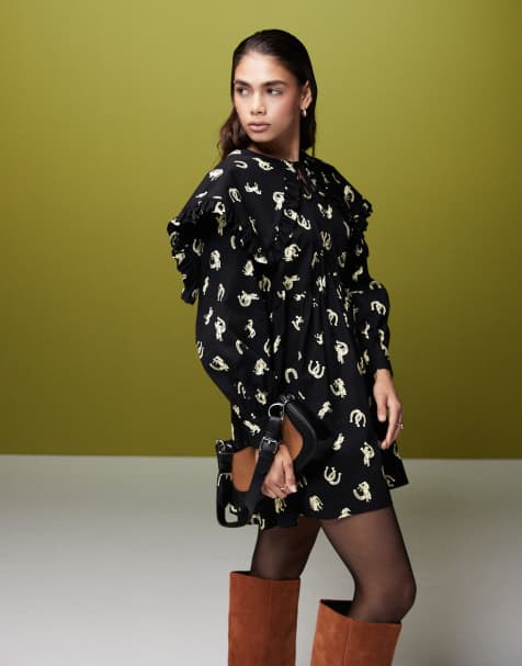 ASOS DESIGN – Hästmönstrad miniklänning med krage - view 1