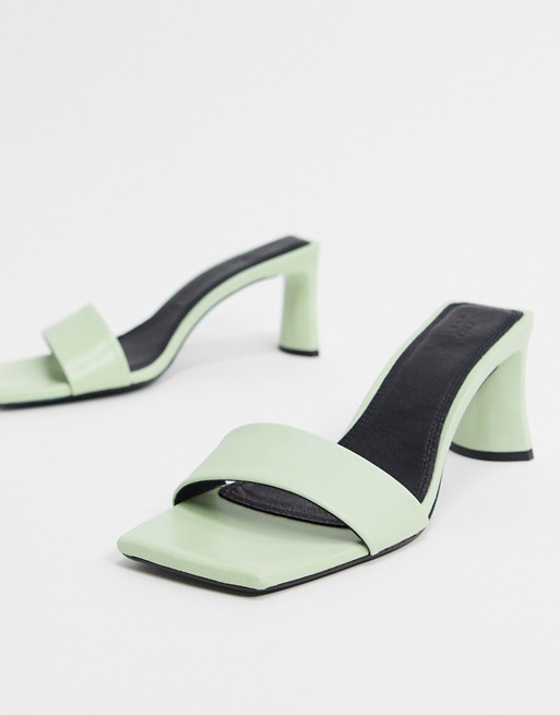 ASOS DESIGN Hasty premium leather mid-heeled mules in mint green