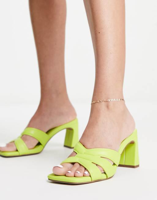 ASOS DESIGN – Hatley – Limonkowe klapki na średnim obcasie