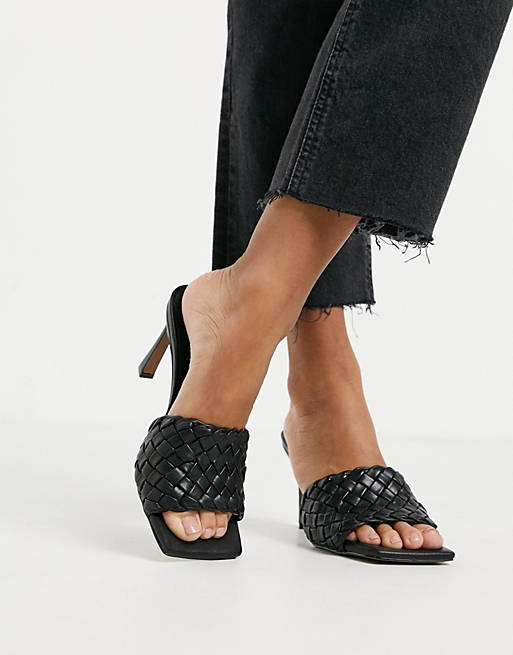 ASOS DESIGN Hattie mid-heel mule sandals in black weave