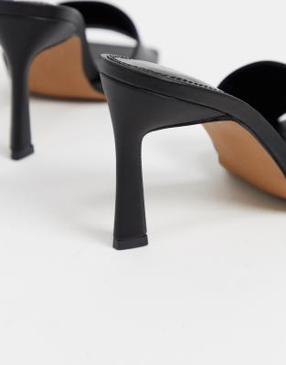 black heeled mule sandals