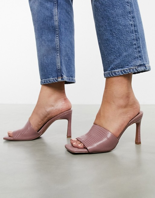 ASOS DESIGN Hattie mid-heeled mule sandals in blush lizard