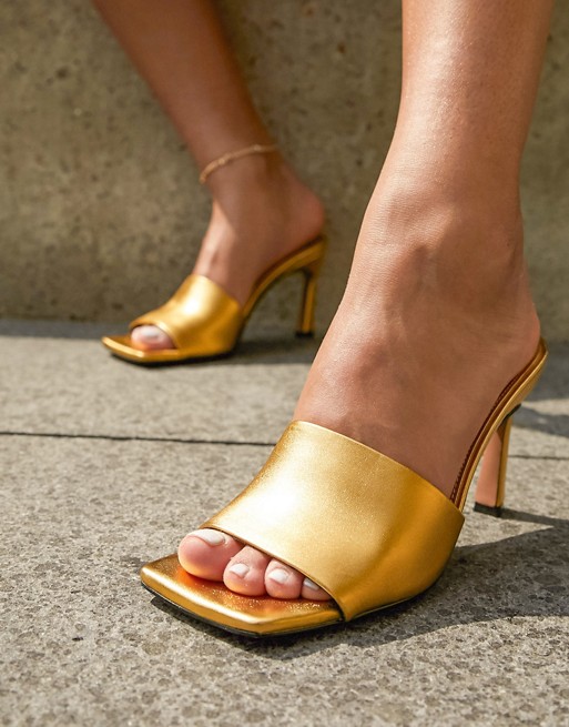 ASOS DESIGN Hattie mid-heeled mule sandals in gold