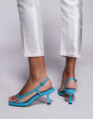 Asos Design Hattie Minimal Mid Heeled Sandals In Blue