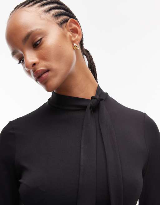 ASOS DESIGN - Haut à manches longues et foulard doux à l'encolure - Noir, 4 de 4