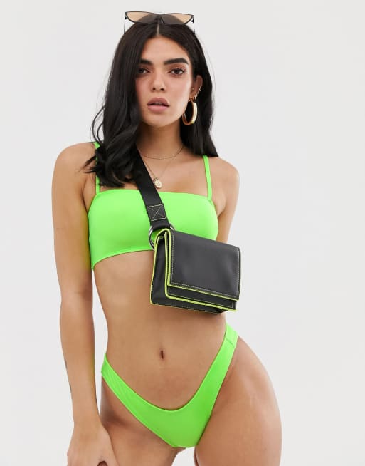 ASOS DESIGN Haut de bikini bandeau court encolure carr e Vert fluo