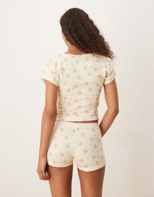 ASOS DESIGN - Haut de pyjama tendance folk à assortir avec imprimé à petites fleurs - Jaune pâle, 2 de 4