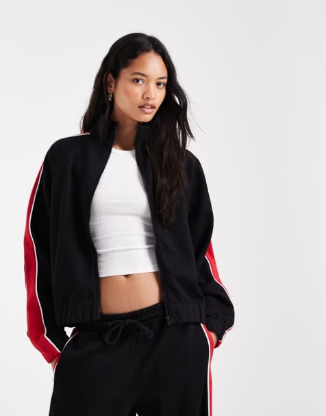 ASOS DESIGN haut de survêtement sportif rouge et noir coordonné - view 1