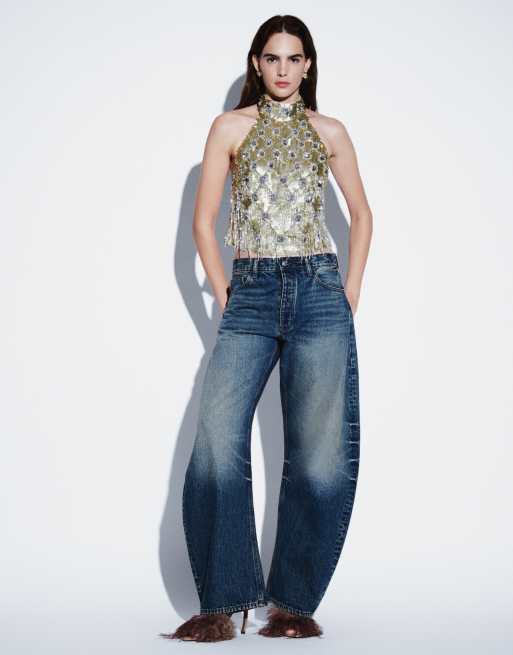 ASOS DESIGN haut d'ensemble orné de franges et de sequins à col licou doré, 3 de 8
