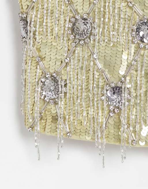 ASOS DESIGN haut d'ensemble orné de franges et de sequins à col licou doré, 8 de 8