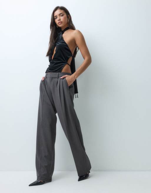 ASOS DESIGN haut en velours à franges, col licou avec ouverture goutte, noir, 3 de 5