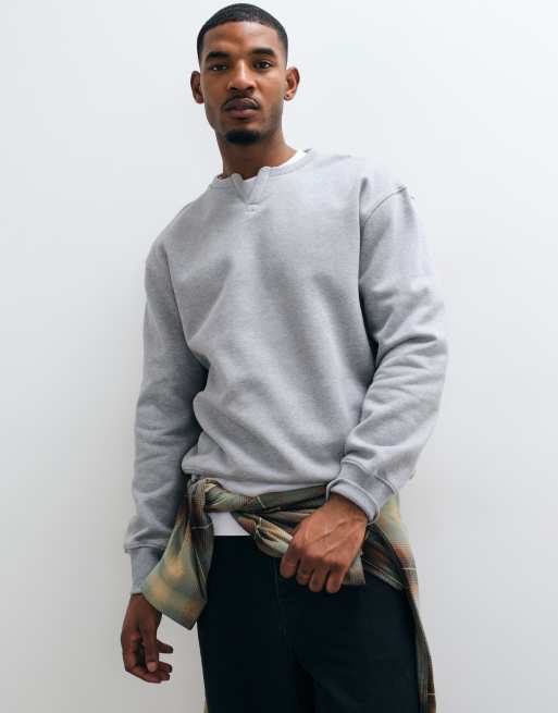 ASOS DESIGN haut oversized premium épais à col rond fendu gris chiné, 4 de 10