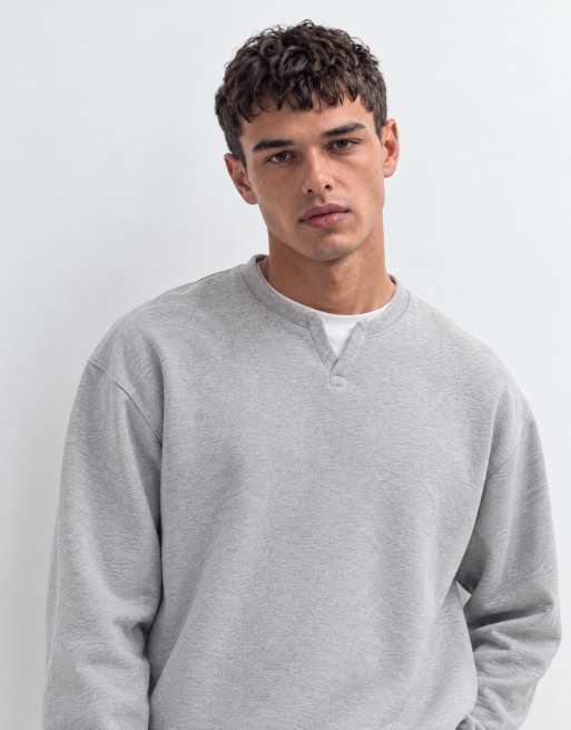 ASOS DESIGN haut oversized premium épais à col rond fendu gris chiné, 8 de 10