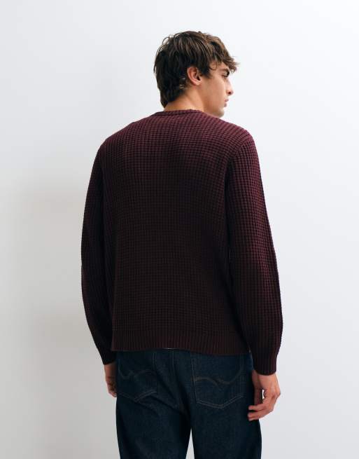 ASOS DESIGN haut relaxed texturé gaufré à col henley bordeaux, 3 de 5