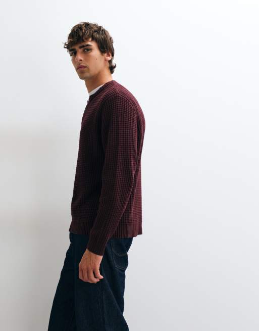 ASOS DESIGN haut relaxed texturé gaufré à col henley bordeaux, 4 de 5