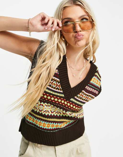 ASOS DESIGN - Haut sans manches en maille à motif jacquard