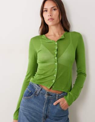 ASOS DESIGN - Hautenge, durchscheinende Strickjacke in Grün