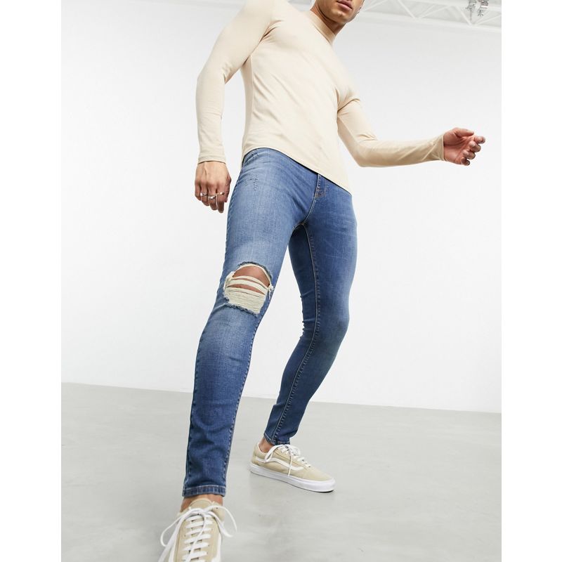 DESIGN – Hautenge Jeans mit Power-Stretch in dunkler Vintage-Waschung mit Rissen