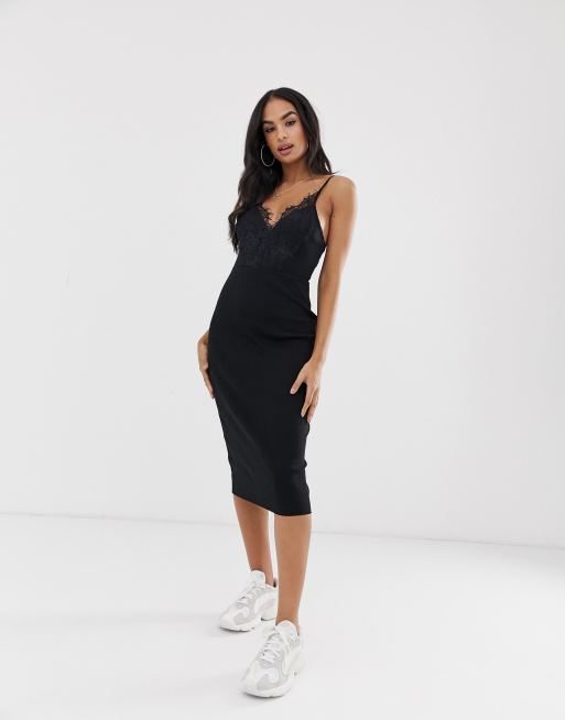 ASOS DESIGN – Hautenges, geripptes Midi-Trägerkleid mit Spitzenoberteil, 4 von 4