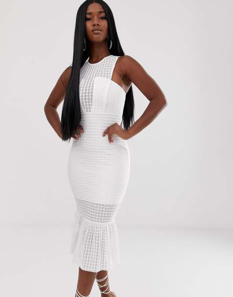 ASOS DESIGN – Hautenges Midikleid mit Fallmaschenmuster Schößchen