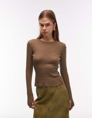 ASOS DESIGN - Hautenges Oberteil in Olivgrün mit Daumenlöchern