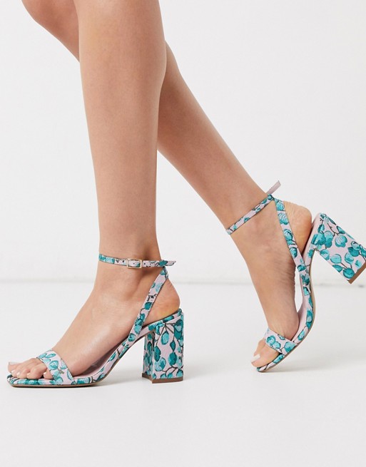 ASOS DESIGN Havana barely there block heeled sandals in floral | ASOS