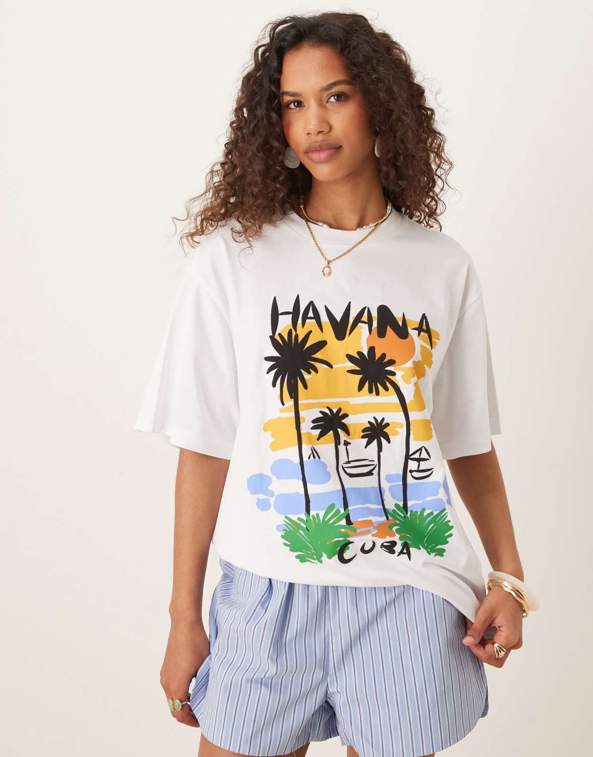 ASOS DESIGN Havana Cuba graphic oversize t shirt in white