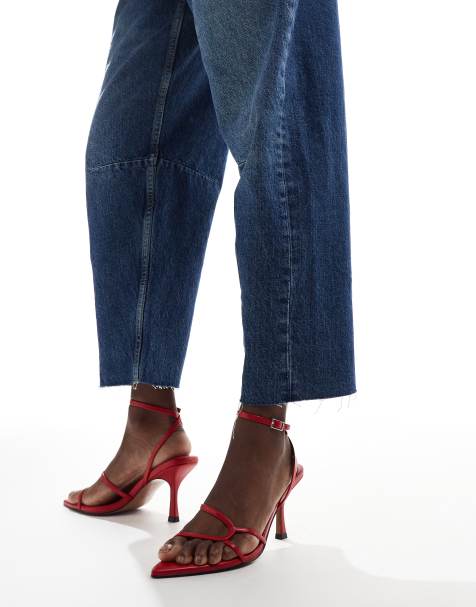 ASOS DESIGN – Havana – Czerwone sandały z pasków na średnim obcasie z noskami z szpic - view 1