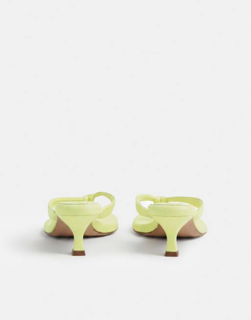 ASOS DESIGN Havana flip flop kitten heel sandals in lime, 6 of 8