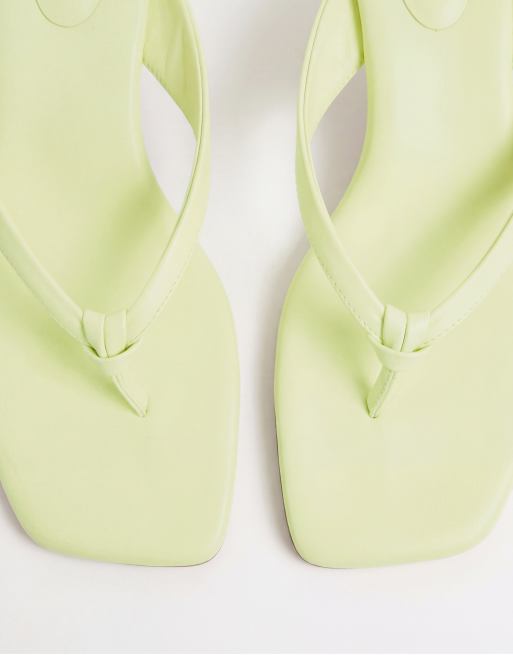 ASOS DESIGN Havana flip flop kitten heel sandals in lime, 7 of 8