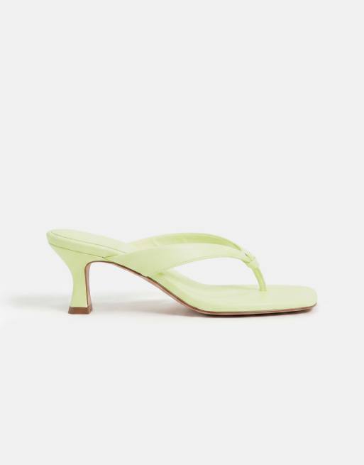 ASOS DESIGN Havana flip flop kitten heel sandals in lime, 8 of 8