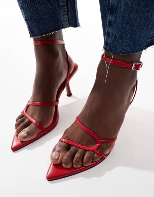 ASOS DESIGN Havana Spitze Riemchensandalen in Rot mit mittelhohem Absatz