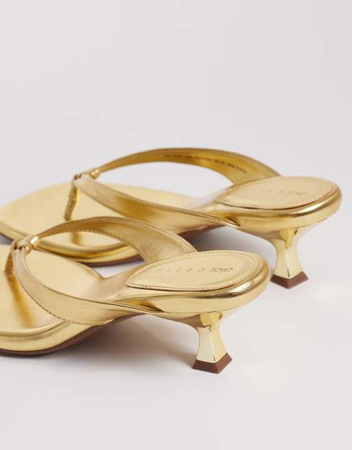 ASOS DESIGN Havana toe thong kitten heel sandals in gold, 4 of 4