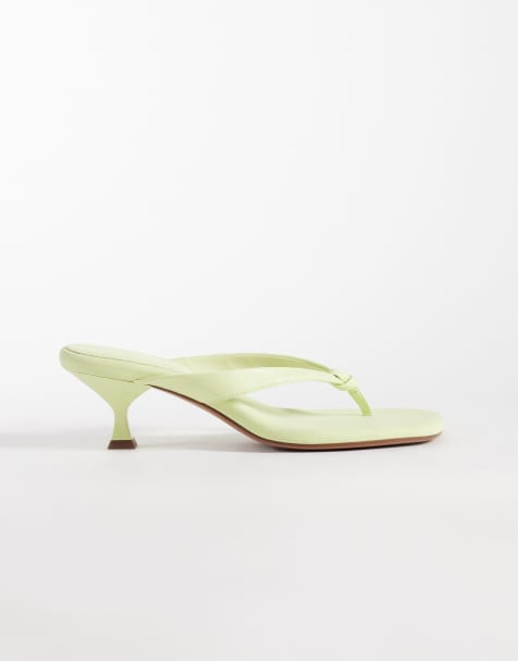 ASOS DESIGN Havana toe thong kitten heel sandals in lime - view 1