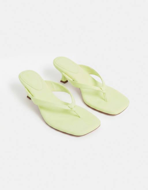 ASOS DESIGN Havana toe thong kitten heel sandals in lime, 5 of 8