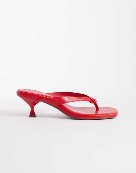 ASOS DESIGN Havana toe thong kitten heel sandals in red - view 1