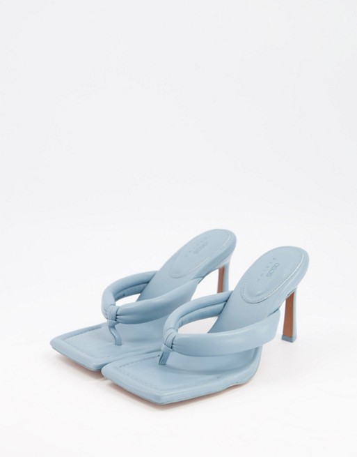 ASOS DESIGN Haven padded toe thong heeled sandals in blue