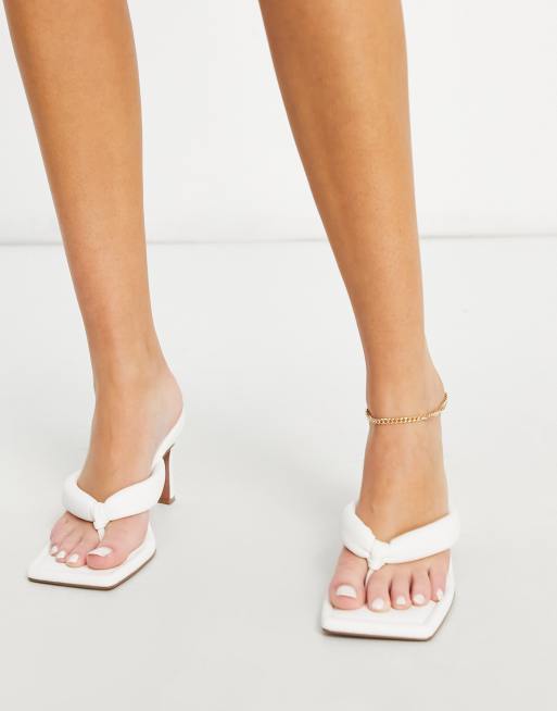 ASOS DESIGN Haven padded toe thong heeled sandals in white ASOS