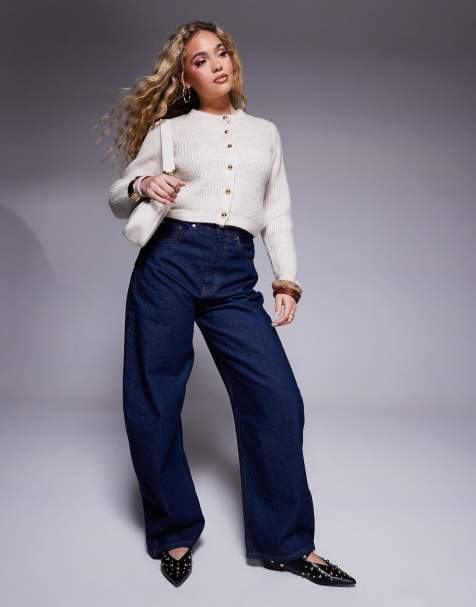 ASOS DESIGN - Havrebeige ribstrikket cardigan med guldfarvede knapper - view 1