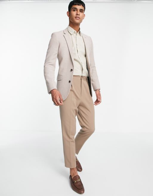 ASOS DESIGN – Havrefärgad, fiskbensmönstrad kavaj i extra skinny passform av ylletyg, 4 av 4