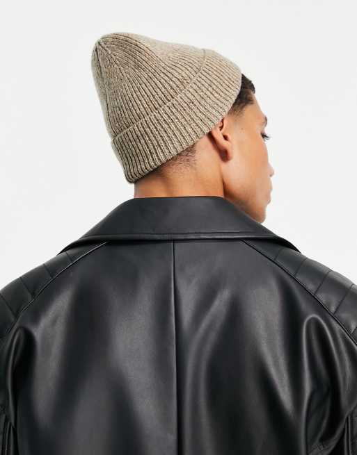 ASOS DESIGN – Havrefärgad, våffelstickad fiskarmössa i ylle