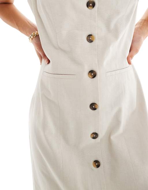ASOS DESIGN - Havrefarvet midi-vestekjole i hørlook med knapper, 2 af 4