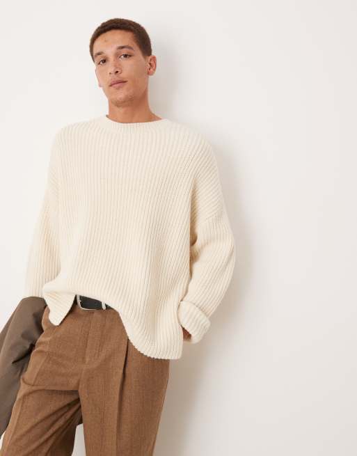 ASOS DESIGN - Havrefarvet oversized trøje i kraftig, ribstrikket uldblanding