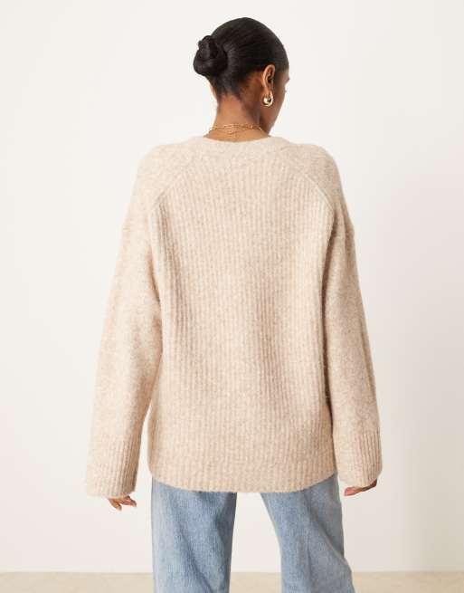 ASOS DESIGN - Havrefarvet patentstrikket boyfriend-cardigan, 4 af 4