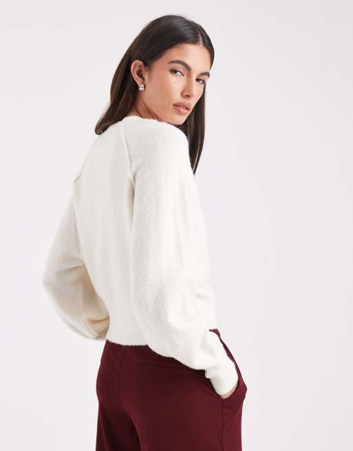 ASOS DESIGN – Havregrynsfärgad, stickad henley-tröja med långa ärmar, 4 av 4